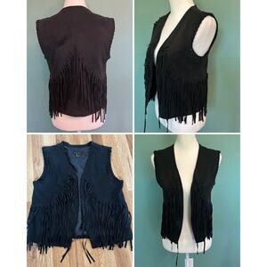 Atmosphere Black Faux Suede Fringe Vest – Boho Western Festival Style, Size 6